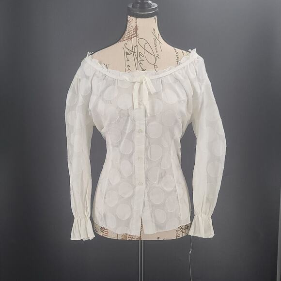 Harve Tops - Harve Benard Vintage100% cotton Dot detail women's blouse Ivory Size Large